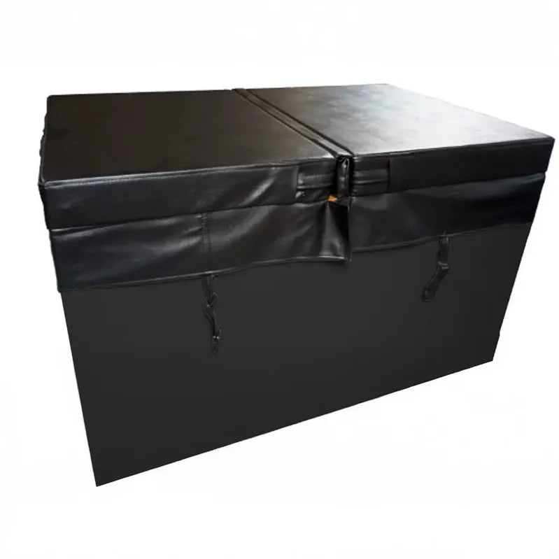 View of Dynamic Cold Therapy Cuboid XL tub insulated cover in black with leather look. 